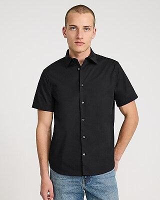 Express Men's Slim Short Sleeve Cotton Stretch 1Mx Dress Shirt in Black Small