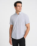 Express Men's Mini Geo Wrinkle-Resistant Everyday Performance Short Sleeve Dress Shirt in Bright White