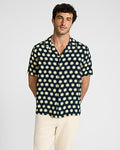 Express Men's Abstract Star Rayon Short Sleeve Shirt in Navy