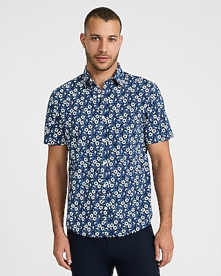 Express Men's Floral Stretch Modern Tech 1Mx Dress Shirt in Indigo
