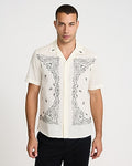 Express Men's Embroidered Bandana Print Cotton Short Sleeve Shirt in Swan
