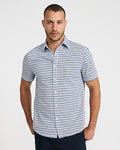 Express Men's Nautical Print Stretch Modern Tech 1Mx Dress Shirt in Blue Small