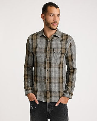 Express Men's Plaid Cotton Shirt in Jet Black