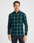 Express Men's Plaid Patch Pocket Stretch Flannel Shirt in Green Small