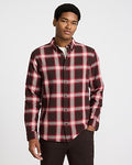 Express Men's Plaid Patch Pocket Stretch Flannel Shirt in Red Small