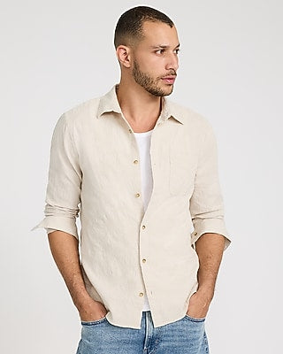 Express Men's Waffle Textured Floral Cotton Shirt in Warm Ivory