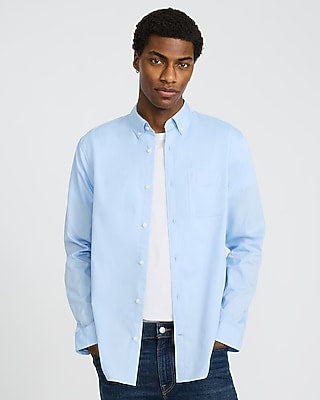 Express Men's Regular Solid Cotton-Blend Long Sleeve Shirt in Skylight Blue