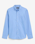 Express Men's Regular Solid Cotton Long Sleeve Oxford Shirt in French Blue