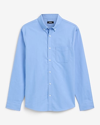 Express Men's Regular Solid Cotton Long Sleeve Oxford Shirt in French Blue