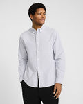 Express Men's Regular Striped Cotton Long Sleeve Oxford Shirt in Navy
