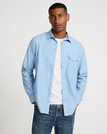 Express Men's Cotton-Blend Buttoned Pocket Shirt in Glacier Blue