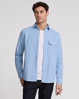 Express Men's Buttoned Pocket Cotton Soft Wash Shirt in Glacier Blue