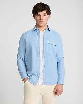 Express Men's Chest Pocket Cotton Oxford Shirt in Glacier Blue
