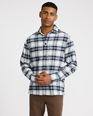 Express Men's Plaid Cotton Double Pocket Shirt in Blue Small