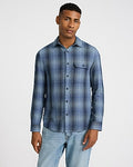 Express Men's Plaid Double Weave Shirt in Sea Blue