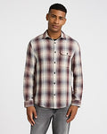 Express Men's Plaid Double Weave Shirt in Brown Small