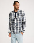 Express Men's Plaid Double Weave Shirt in Blue Small