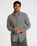 Express Men's Textured Crinkle Plaid Shirt in Jet Black