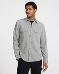 Express Men's Plaid Double Button Pocket Stretch Flannel Shirt in Gray Small