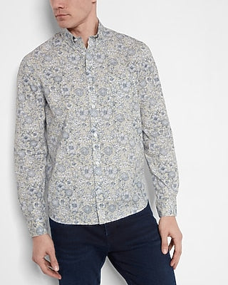 Express Men's Slim Floral Stretch Cotton Shirt in Neutral Print