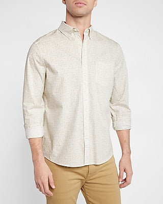 Express Men's Slim Abstract Stretch Cotton Shirt in White Small