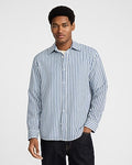Express Men's Textured Striped Long Sleeve Shirt in Sea Blue