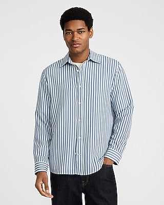 Express Men's Textured Striped Long Sleeve Shirt in Sea Blue