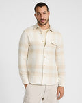 Express Men's Plaid Cotton Button Pocket Sweater Flannel Shirt in Ivory
