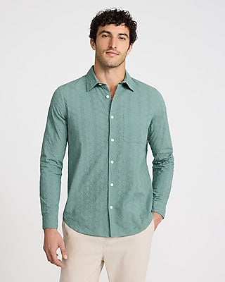 Express Men's Textured Eyelet Cotton Shirt in Calcite