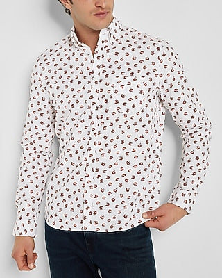 Express Men's Slim Floral Stretch Cotton Shirt in White