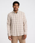 Express Men's Grid Plaid Patch Pocket Stretch Flannel Shirt in Neutral Small