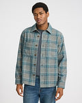 Express Men's Plaid Brushed Double Pocket Shirt in Sage Mist