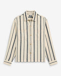 Express Men's Stripe Linen Cotton Double Patch Pocket Shirt Jacket in Pearl White