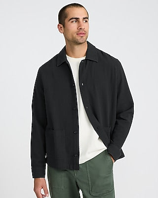 Express Men's Textured Waffle Cotton Shirt Jacket in Gray