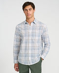 Express Men's Blue Plaid Cotton Long Sleeve Poplin Shirt in Palest Blue