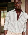 Express Men's Striped Cotton Long Sleeve Poplin Shirt in Sagebrush