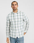 Express Men's Ivory Plaid Cotton Long Sleeve Poplin Shirt in Vs Ivory