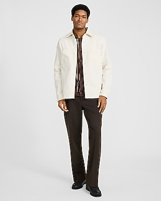 Express Men's Cotton Twill Double Patch Pocket Shirt Jacket in White Small