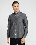 Express Men's Cotton Patch Pocket Oxford Shirt in Jet Black