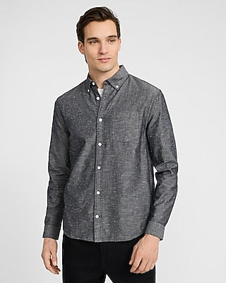 Express Men's Cotton Patch Pocket Oxford Shirt in Jet Black