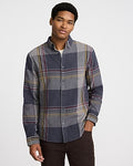 Express Men's Thin Plaid Patch Pocket Stretch Flannel Shirt in Gray Small