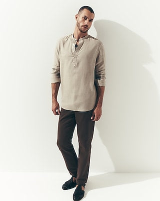 Express Men's Linen-Blend Quarter Button Shirt in Tan