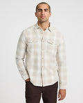 Express Men's Western Plaid Cotton Double Pocket Flannel Shirt in Gray Small