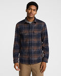 Express Men's Plaid Double Button Pocket Sweater Flannel Shirt in Classic Navy