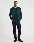 Express Men's Western Plaid Double Button Pocket Sweater Flannel Shirt in Green Jewel