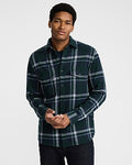 Express Men's Plaid Double Button Pocket Sweater Flannel Shirt in Green Small