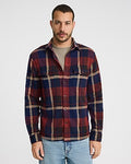 Express Men's Plaid Double Button Pocket Sweater Flannel Shirt in Ruby