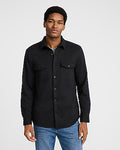 Express Men's Double Button Pocket Sweater Flannel Shirt in Black Small