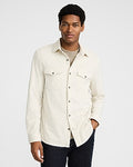 Express Men's Double Button Pocket Sweater Flannel Shirt in White Heather