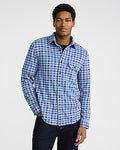 Express Men's Plaid Button Pocket Sweater Flannel Shirt in Blue Small